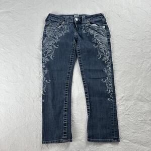 True Religion Indigo Cathedral Denim Capri Size 26 Orig $196